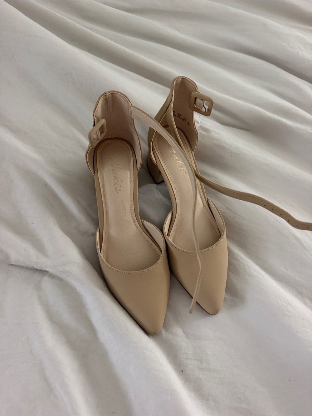 Women’s Pointed Toe Ankle Strap Heels - Nude